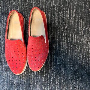 Johnston Murphy Women's Penelope Loafer Red Perforated size 7.5 Genuine Suede